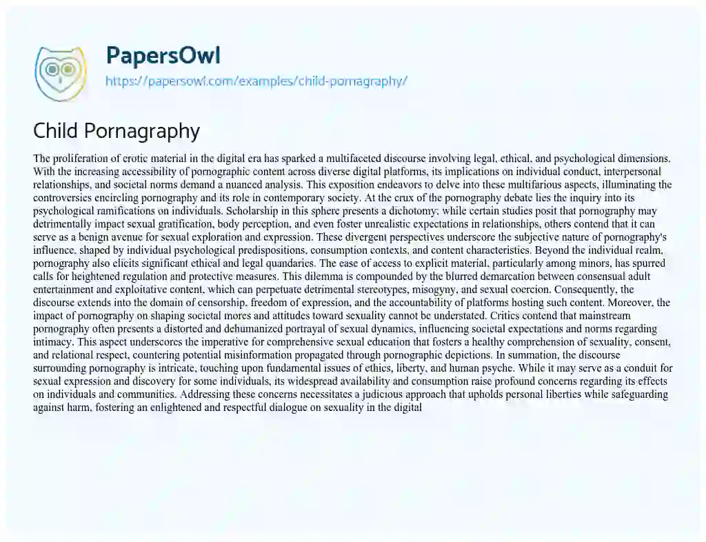 Essay on Child Pornagraphy