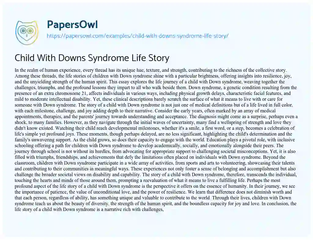 Essay on Child with Downs Syndrome Life Story