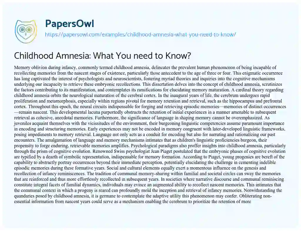 Essay on Childhood Amnesia: what you Need to Know?