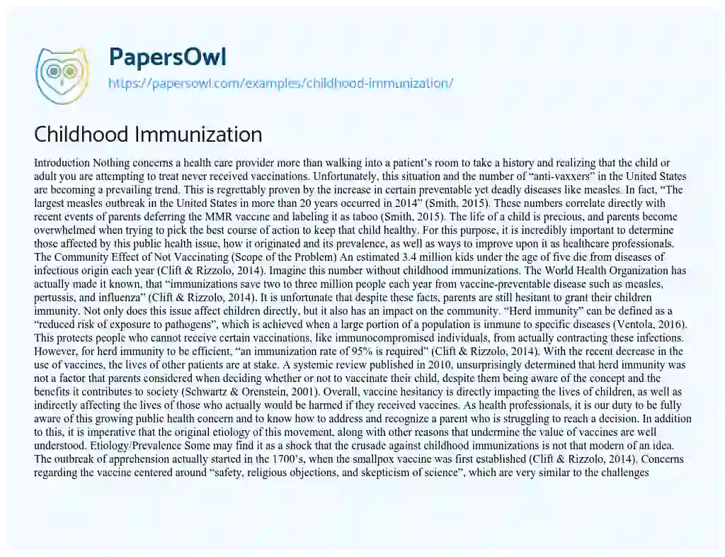 Essay on Childhood Immunization