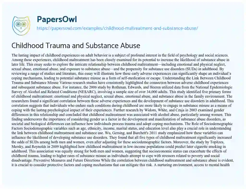 Essay on Childhood Maltreatment and Substance Abuse