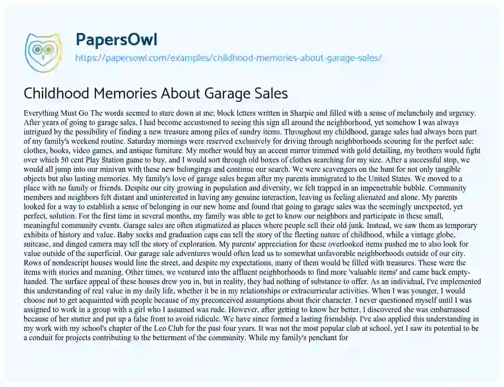 Essay on Childhood Memories about Garage Sales