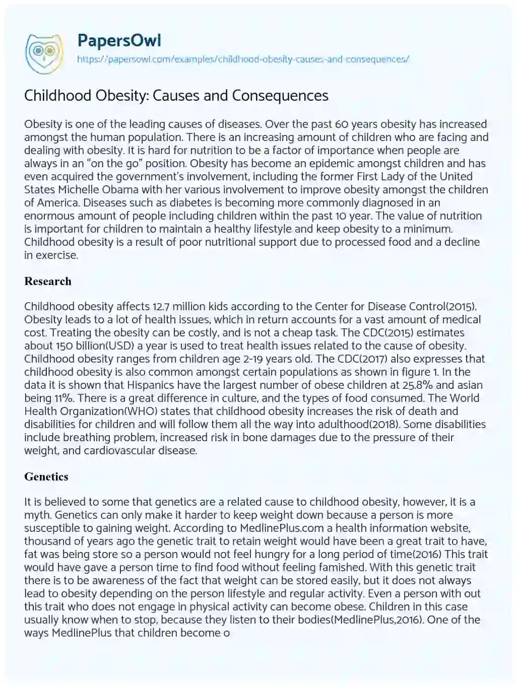 Childhood Obesity: Causes and Consequences essay