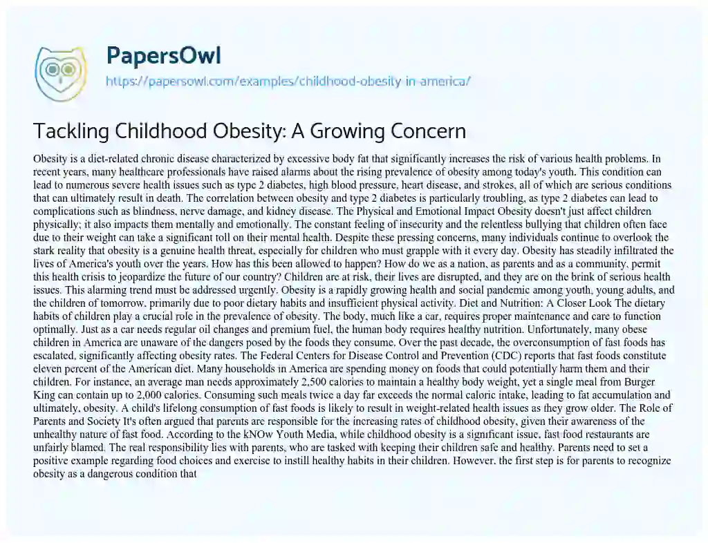 childhood obesity thesis statement examples