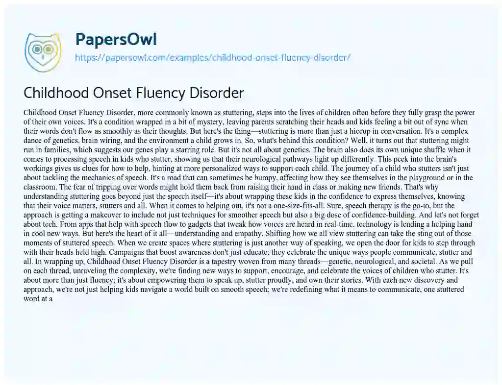Essay on Childhood Onset Fluency Disorder