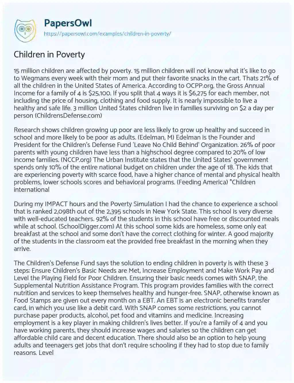 Essay on Children in Poverty