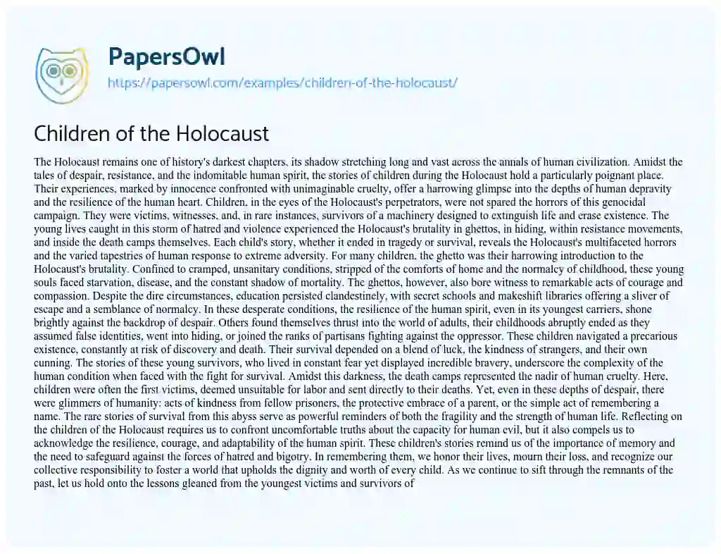 Essay on Children of the Holocaust