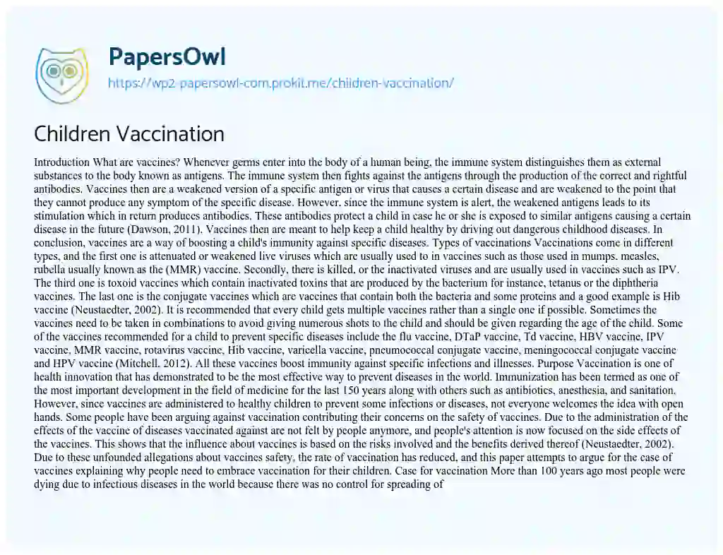 Essay on Children Vaccination