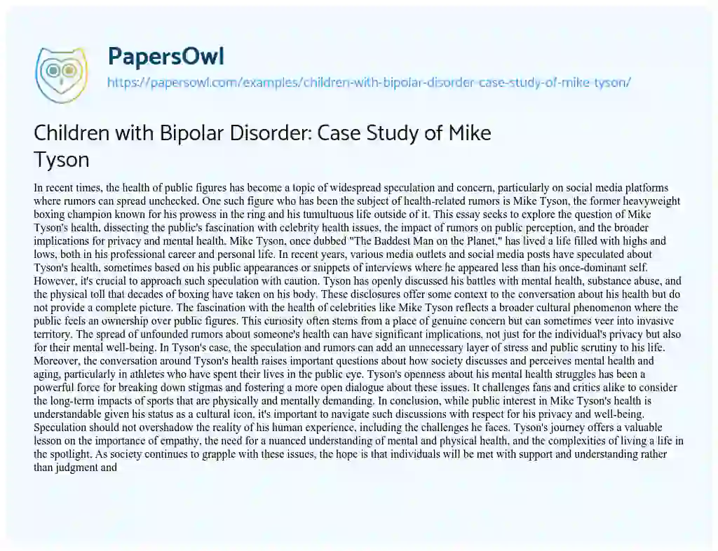 Essay on Children with Bipolar Disorder: Case Study of Mike Tyson