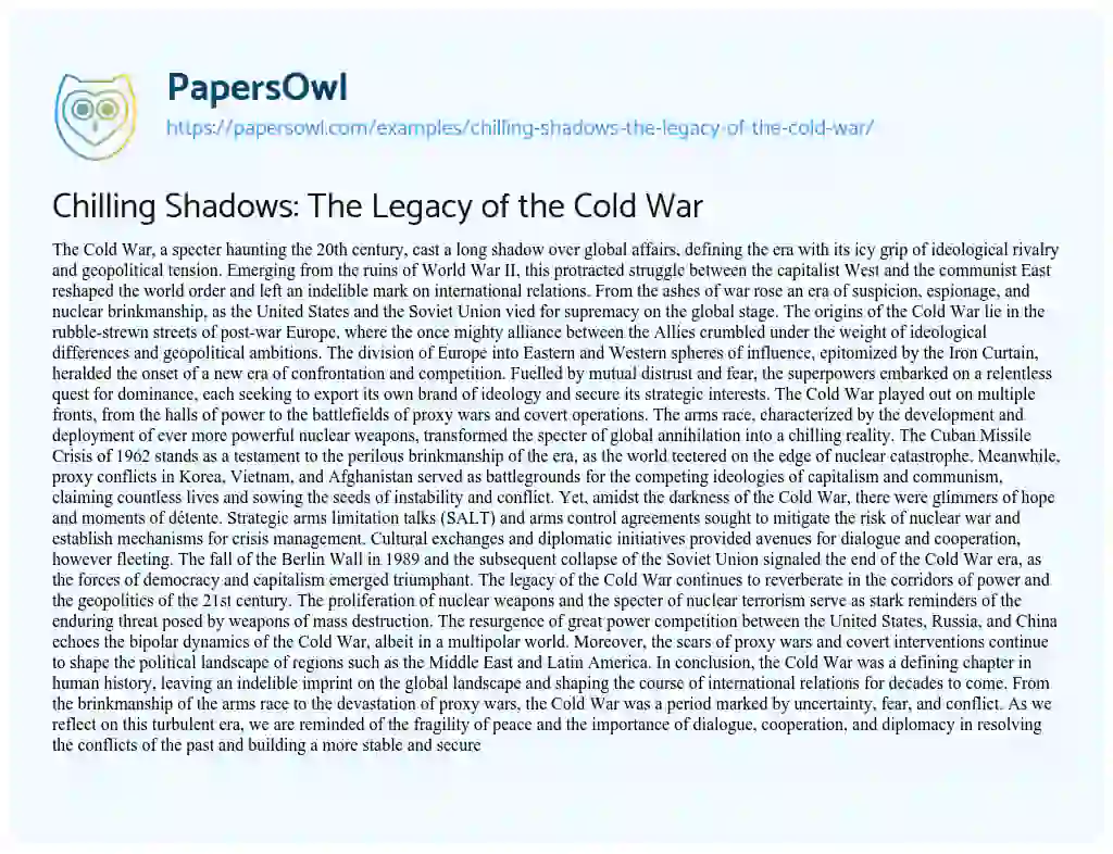 Essay on Chilling Shadows: the Legacy of the Cold War