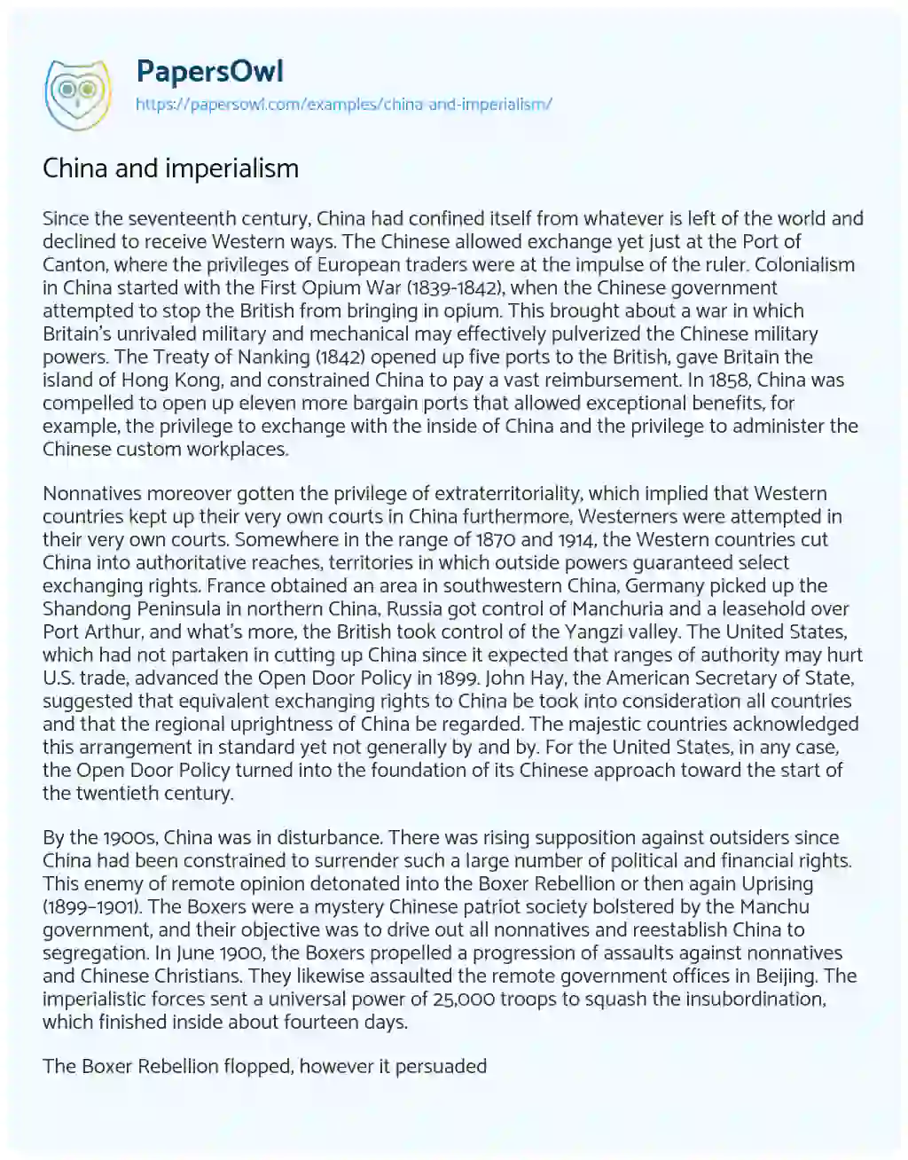 Essay on China and Imperialism