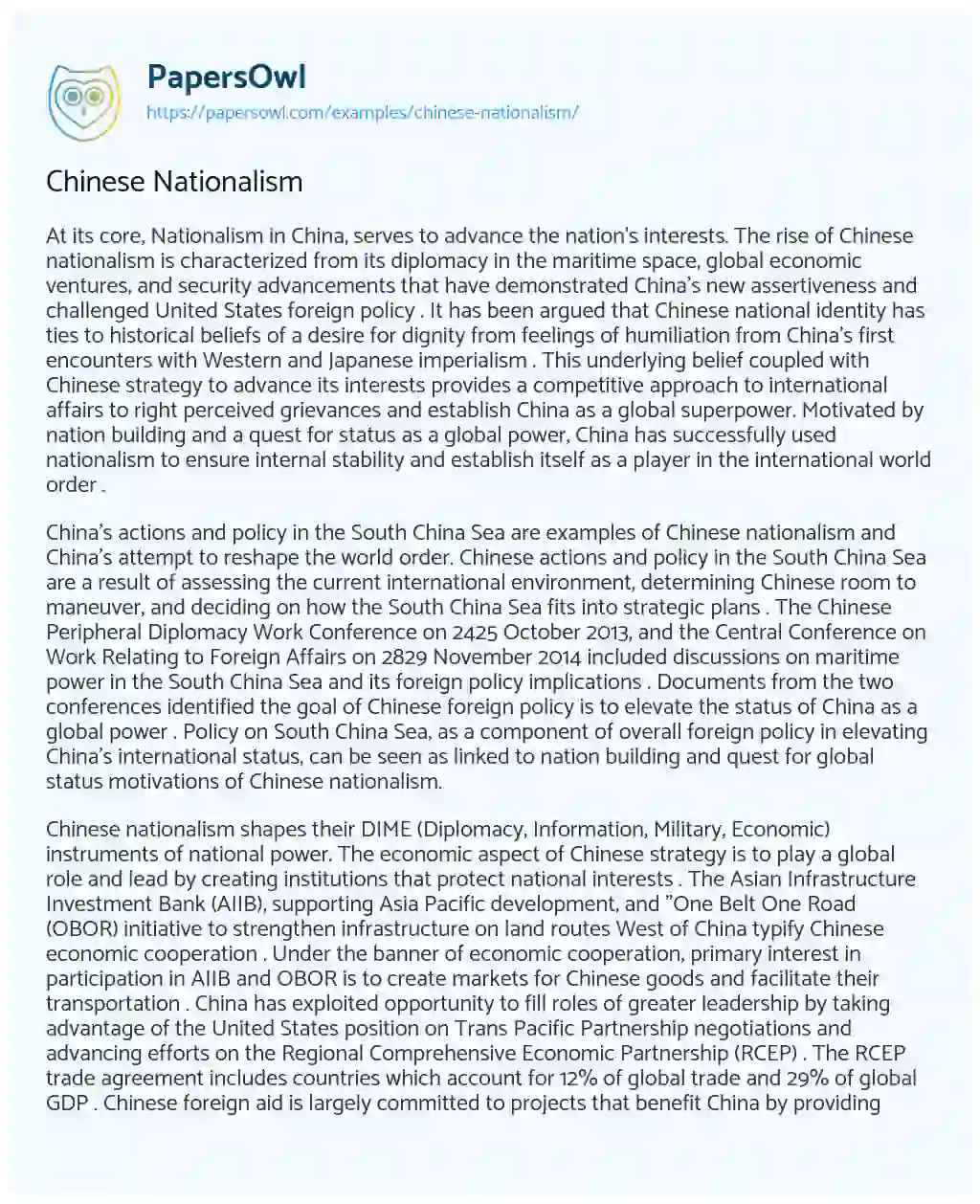 Essay on Chinese Nationalism