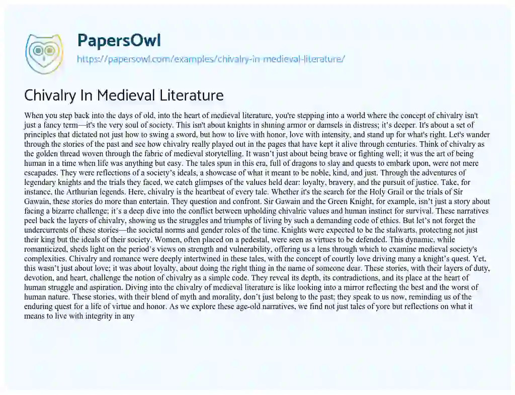 Essay on Chivalry in Medieval Literature