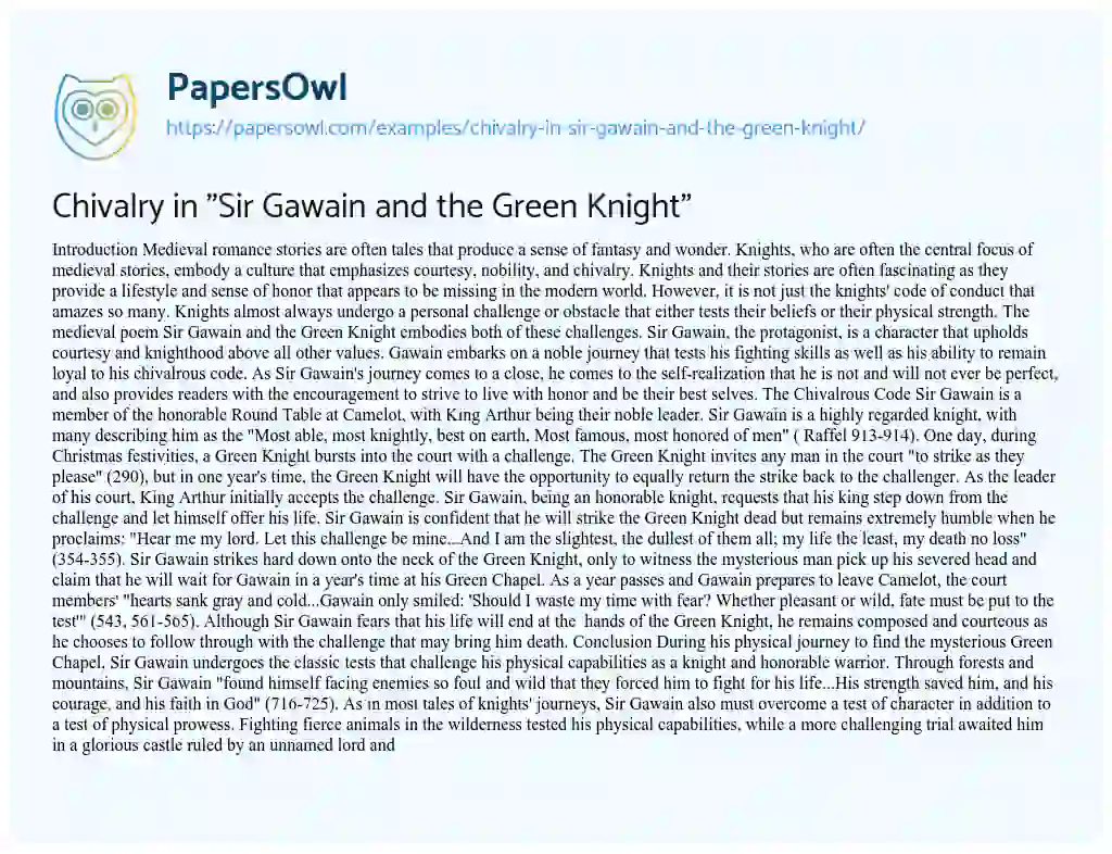 Essay on Chivalry in “Sir Gawain and the Green Knight”