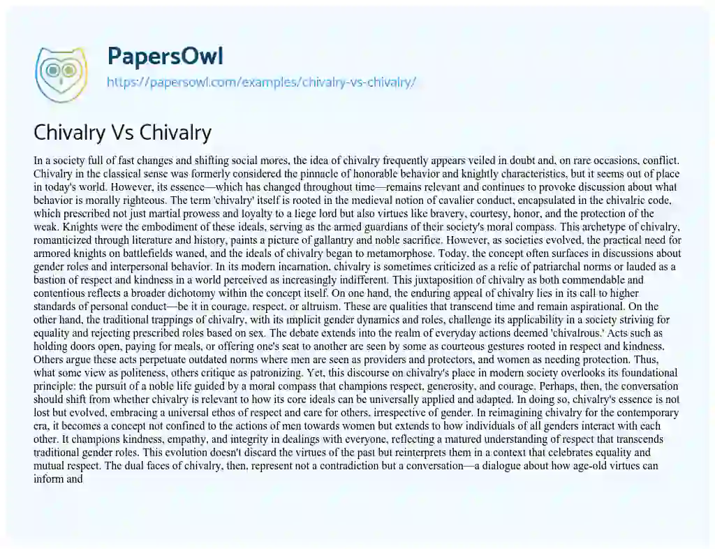 Essay on Chivalry Vs Chivalry