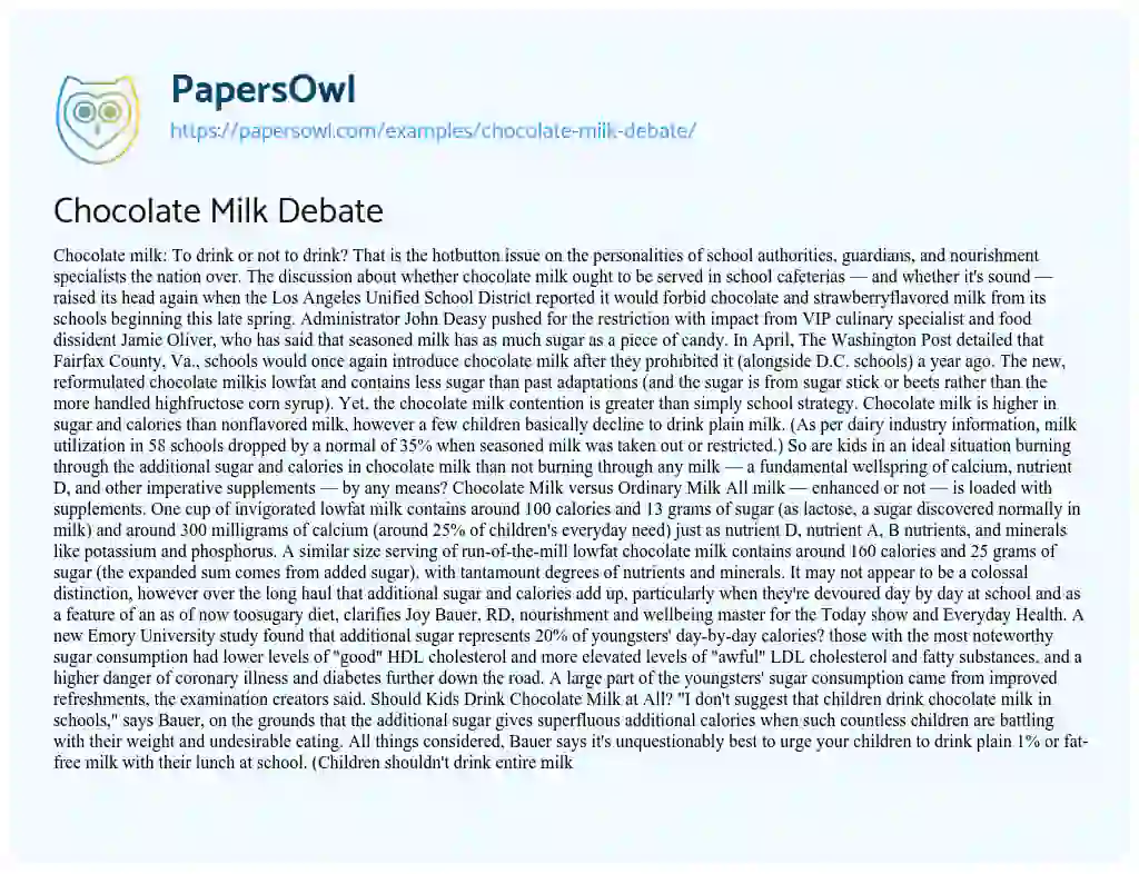 Essay on Chocolate Milk Debate