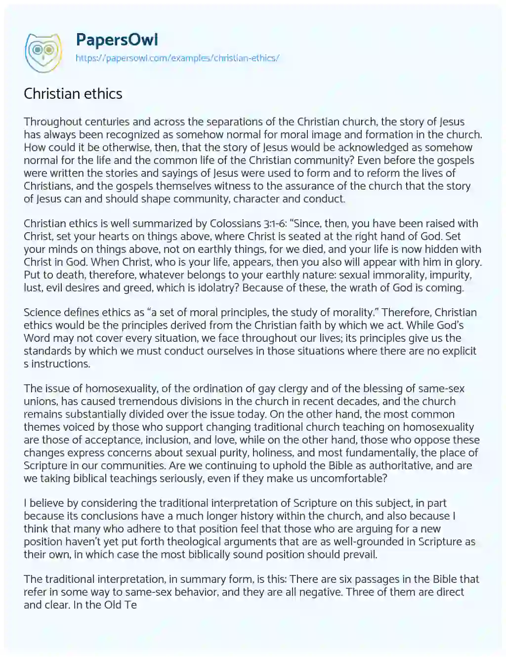 Christian Ethics essay