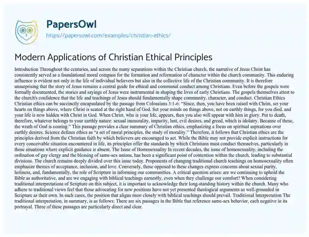 Essay on Christian Ethics