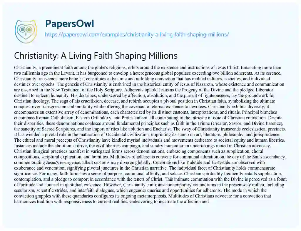 Essay on Christianity: a Living Faith Shaping Millions