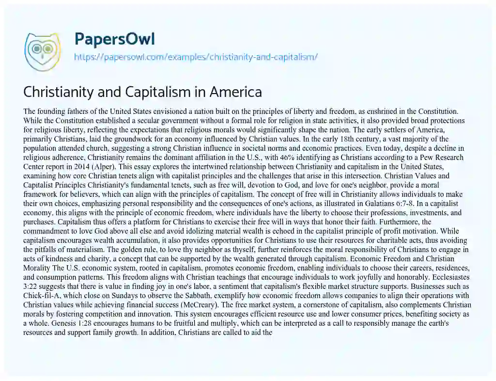 Essay on Christianity and Capitalism