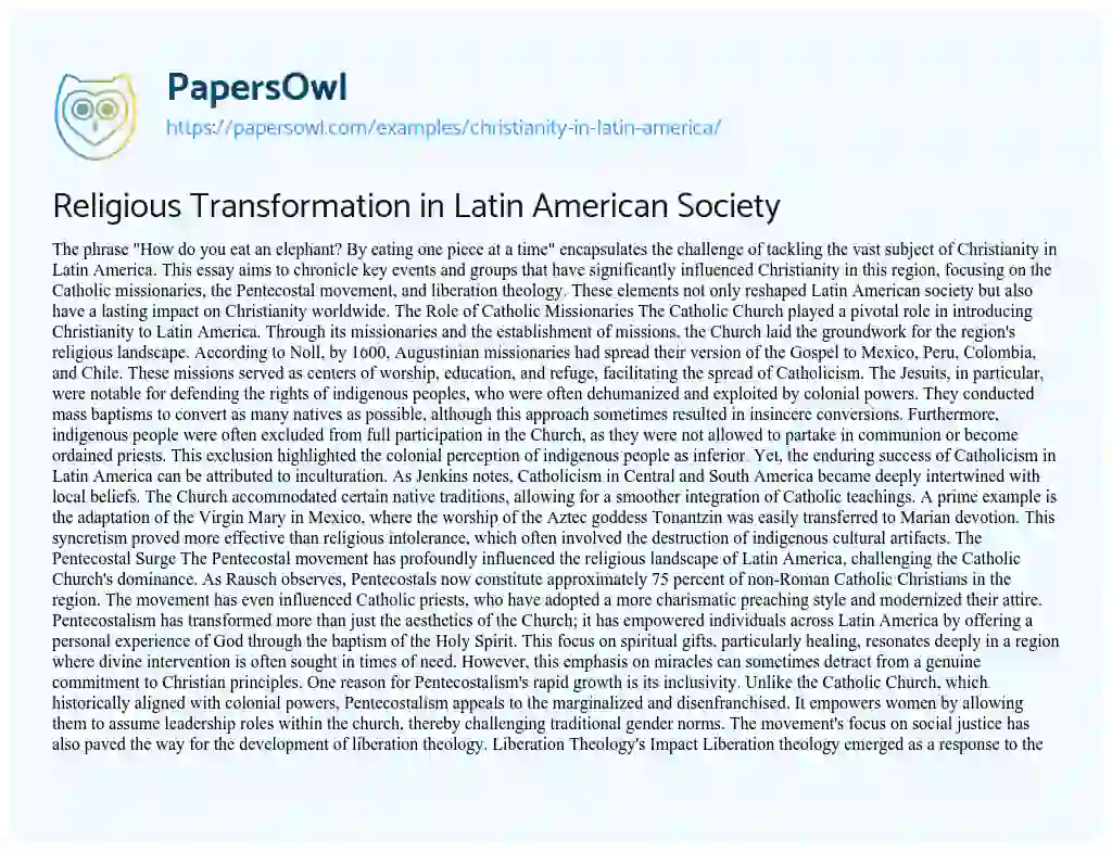 Essay on Christianity in Latin America