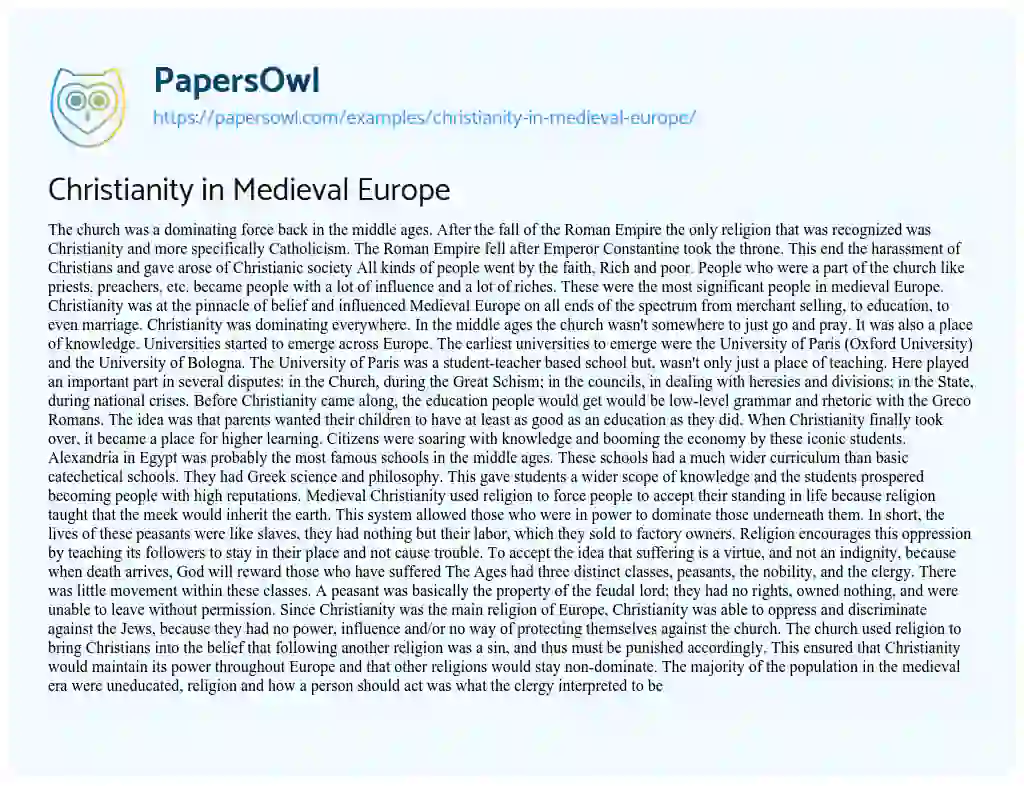Christianity in Medieval Europe essay