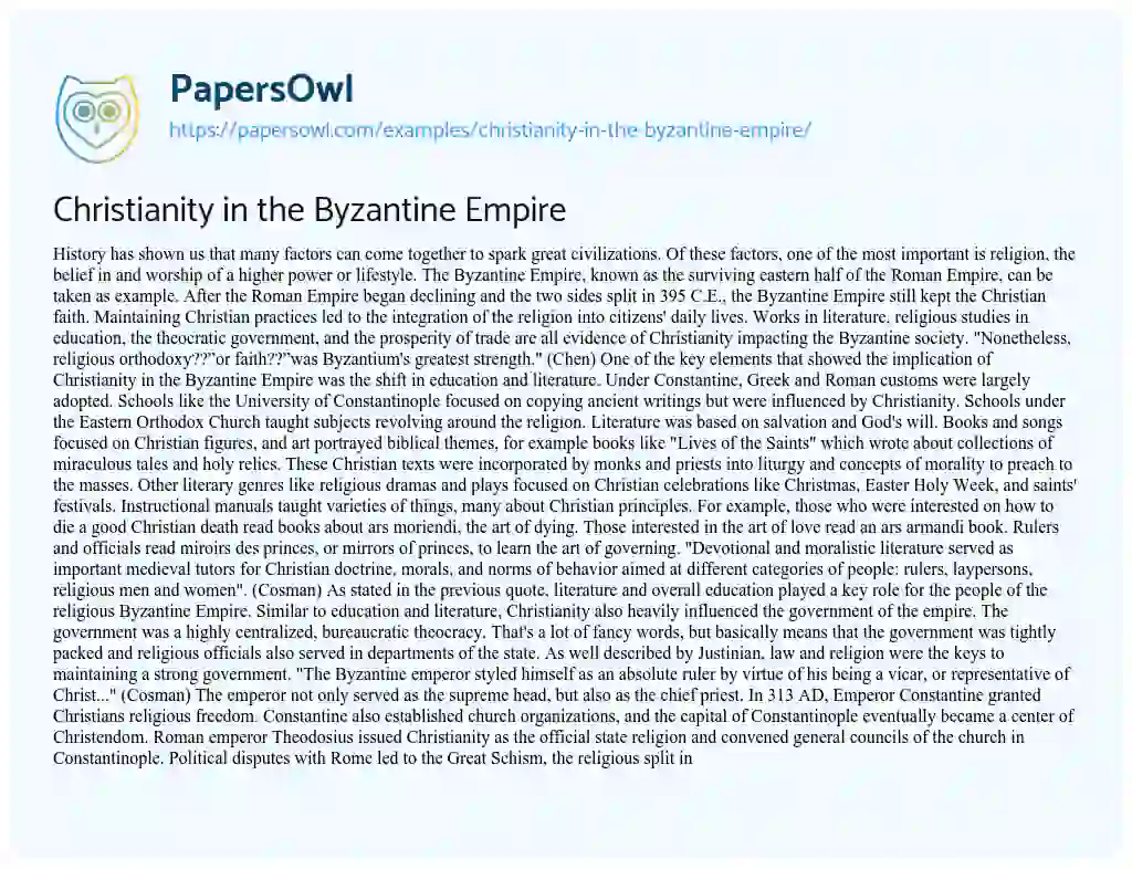 Essay on Christianity in the Byzantine Empire