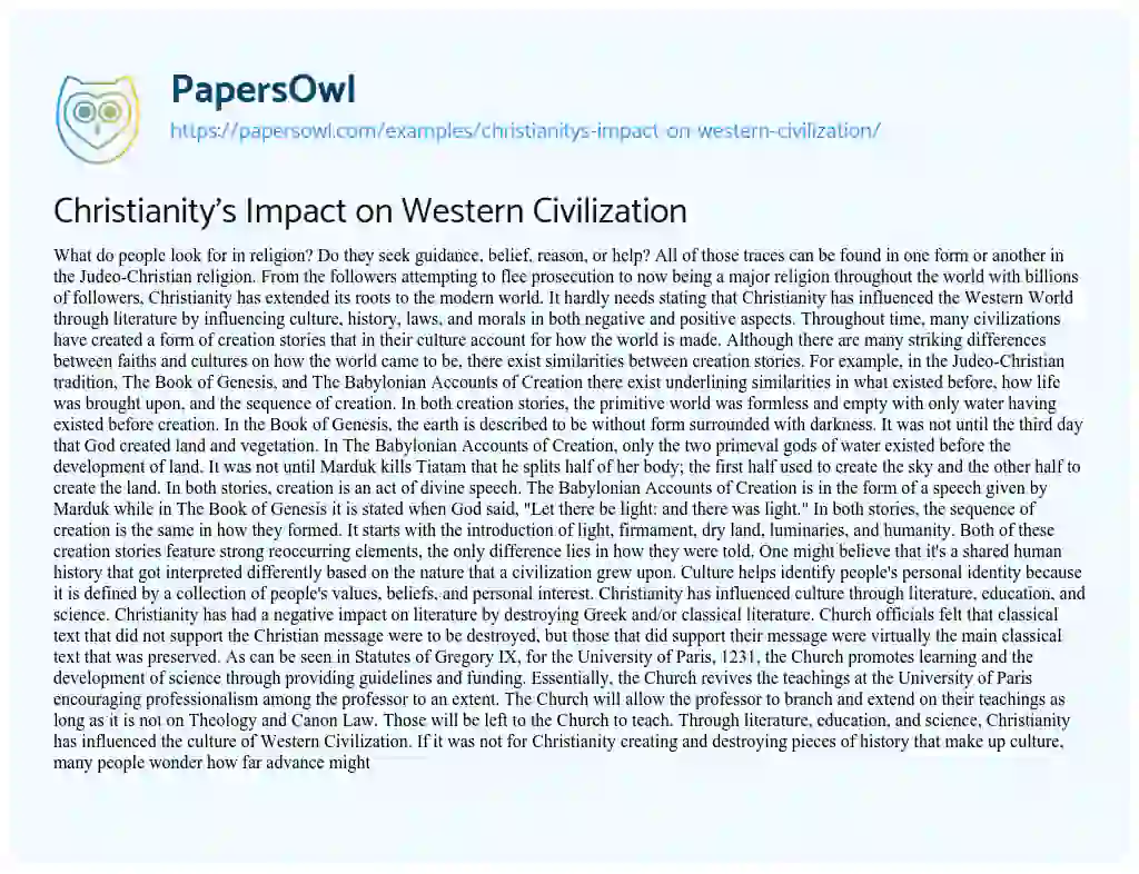 Essay on Christianity’s Impact on Western Civilization
