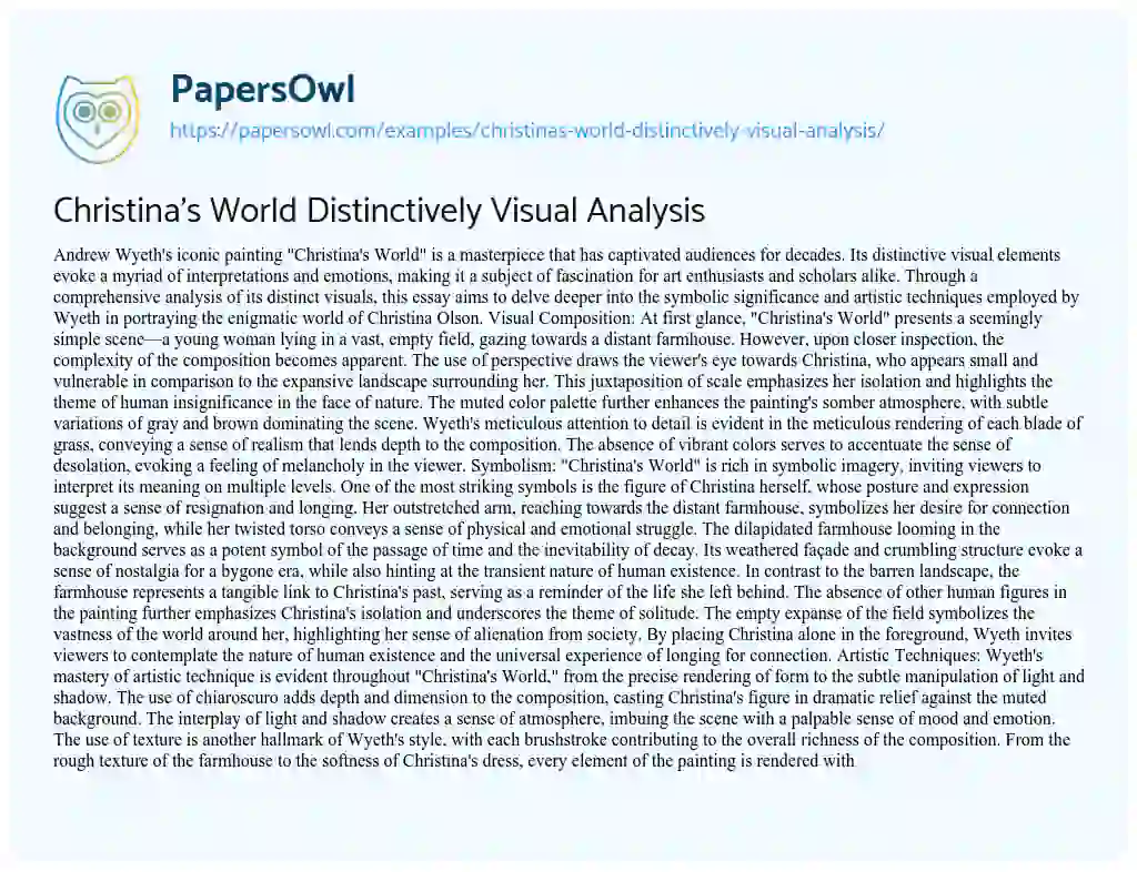 Essay on Christina’s World Distinctively Visual Analysis