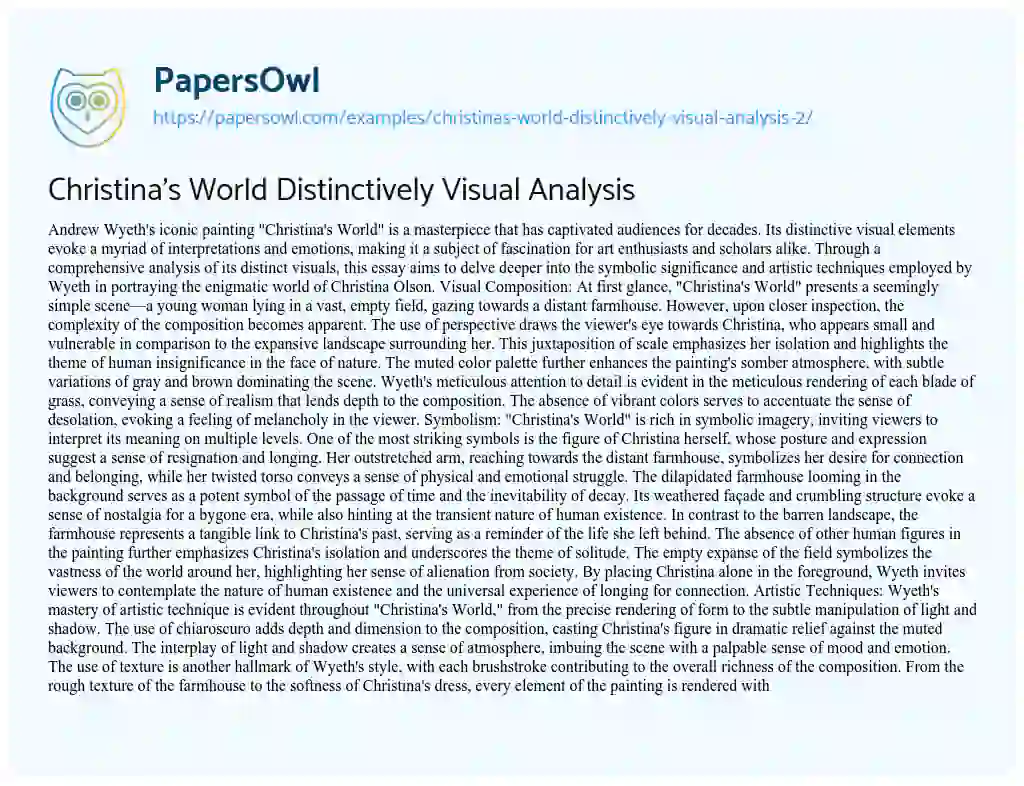 Essay on Christina’s World Distinctively Visual Analysis