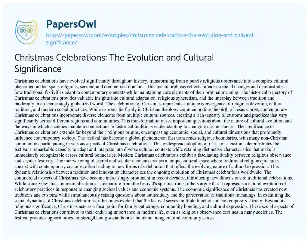 Essay on Christmas Celebrations: The Evolution and Cultural Significance