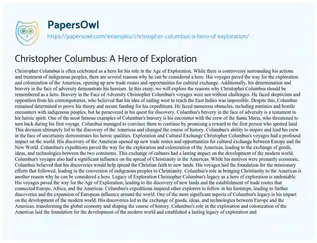 Essay on Christopher Columbus: A Hero of Exploration