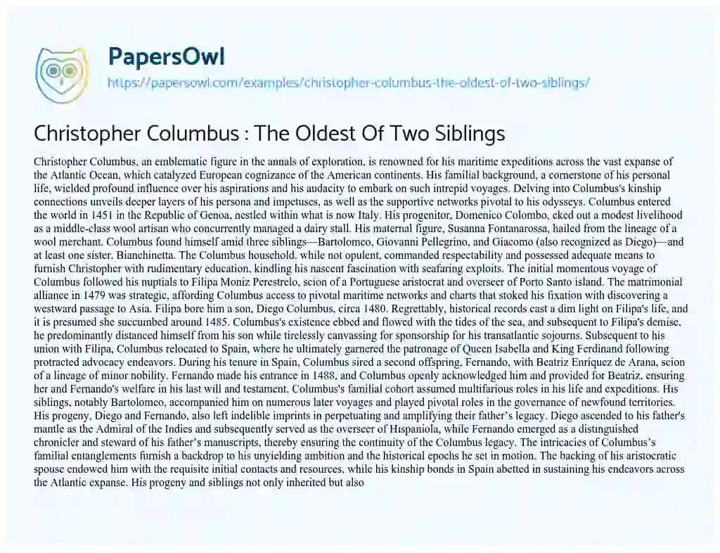 Essay on Christopher Columbus : the Oldest of Two Siblings