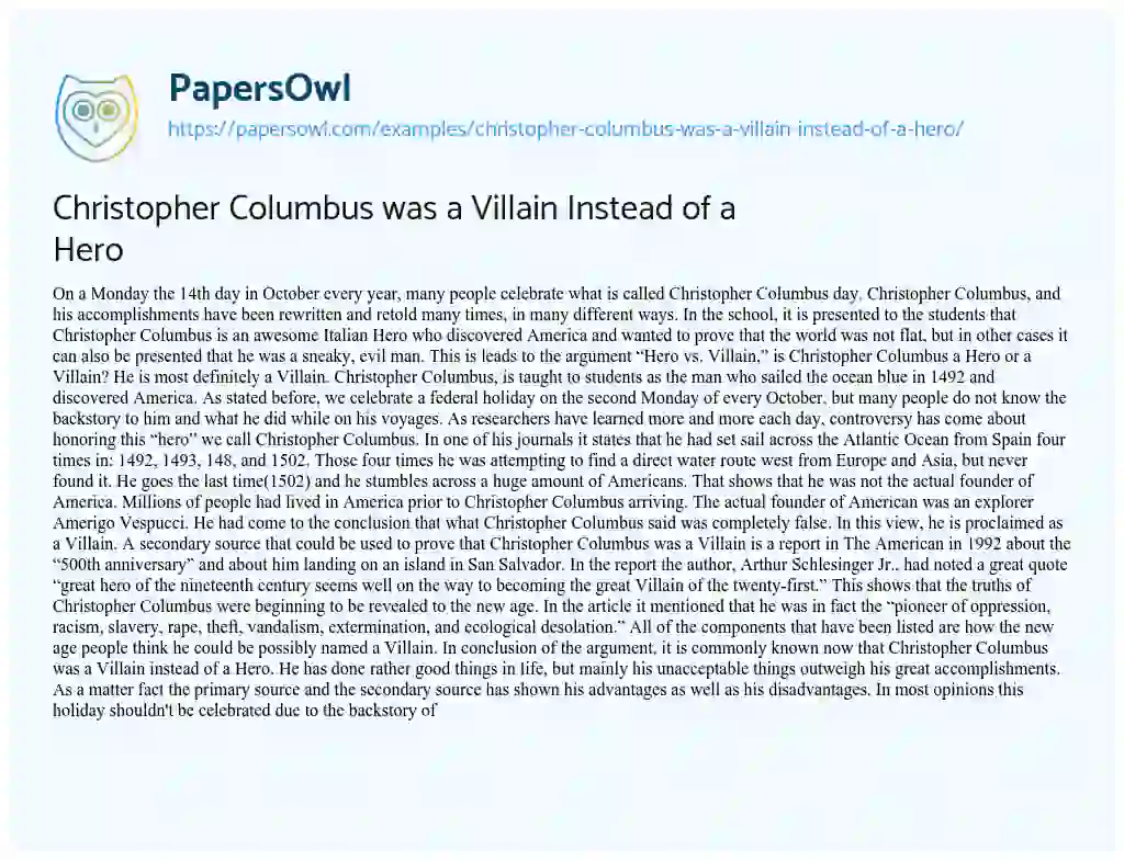 Christopher Columbus was a Villain Instead of a Hero essay
