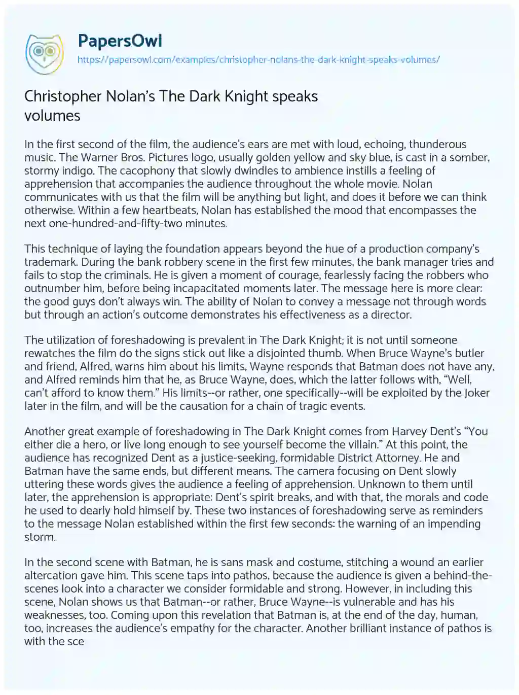 Christopher Nolan’s the Dark Knight Speaks Volumes essay