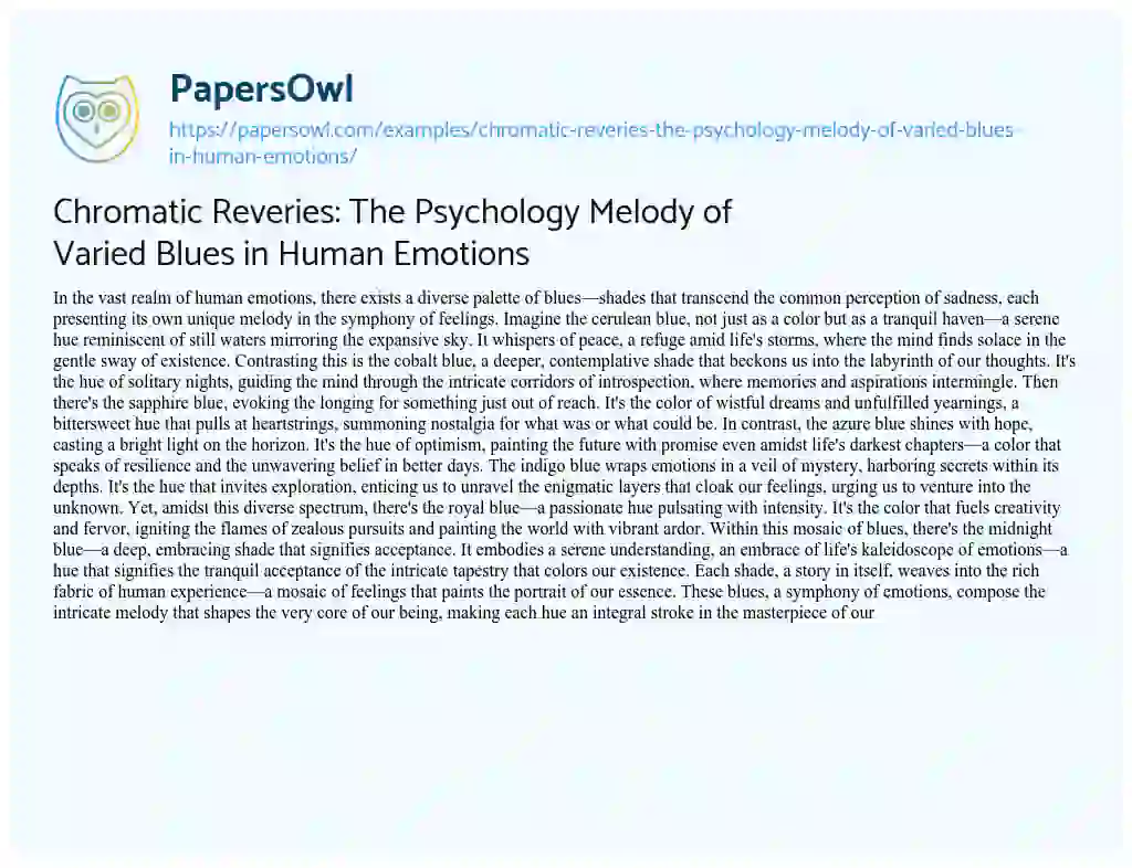 Essay on Chromatic Reveries: the Psychology Melody of Varied Blues in Human Emotions