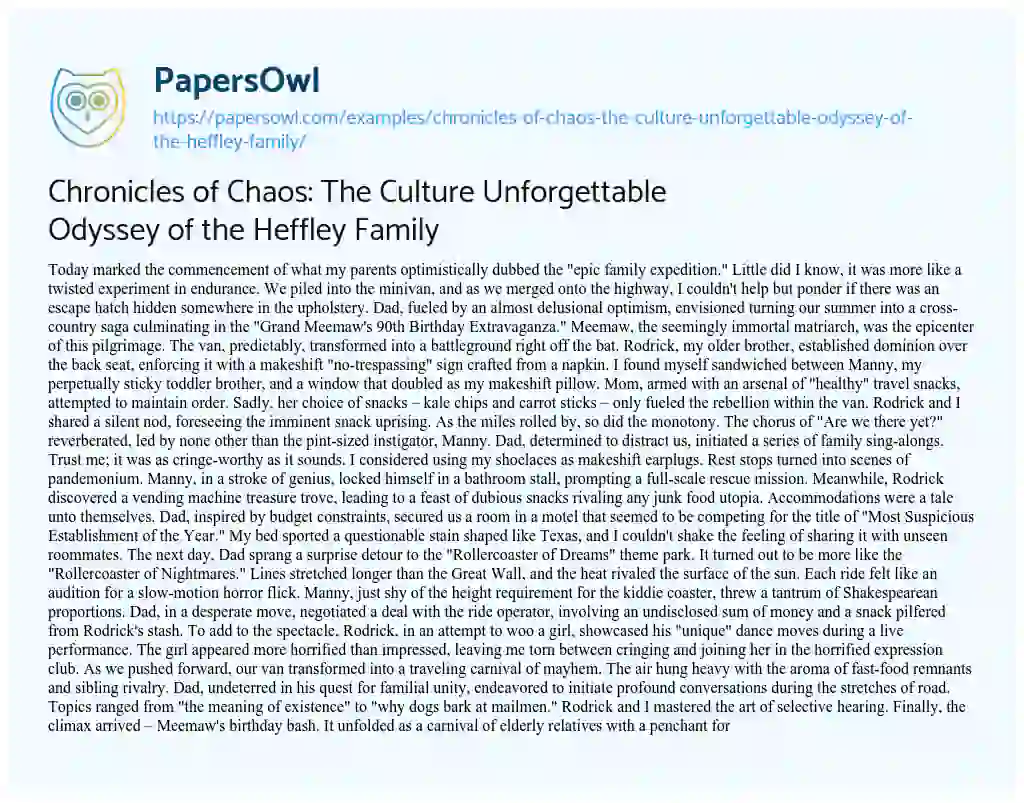 Essay on Chronicles of Chaos: the Culture Unforgettable Odyssey of the Heffley Family