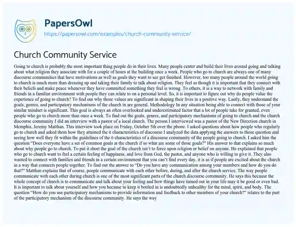Church Community Service essay