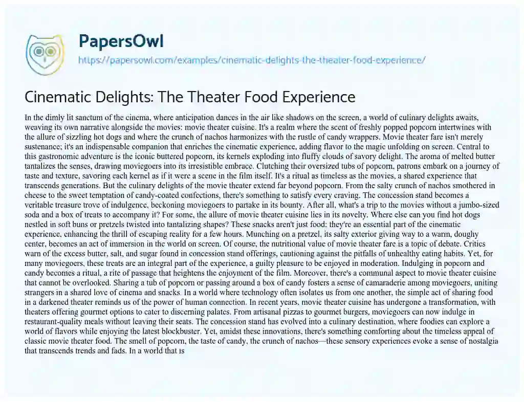 Essay on Cinematic Delights: the Theater Food Experience