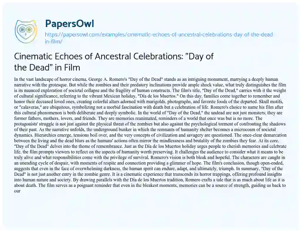 Essay on Cinematic Echoes of Ancestral Celebrations: “Day of the Dead” in Film