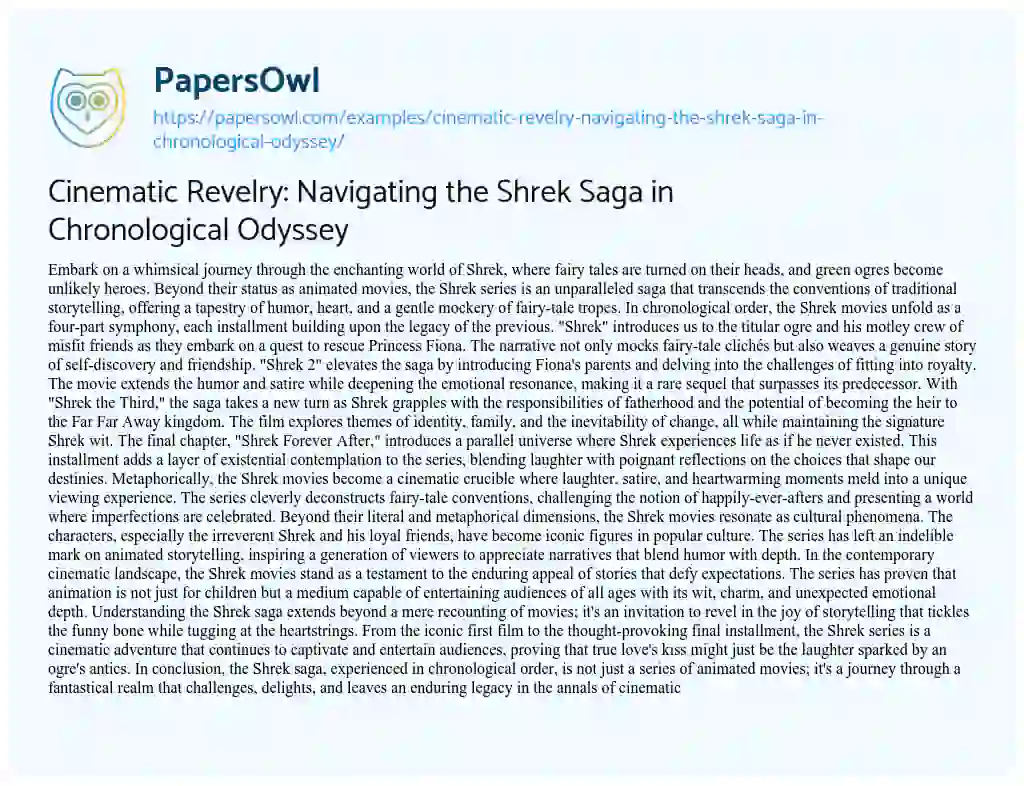 Essay on Cinematic Revelry: Navigating the Shrek Saga in Chronological Odyssey
