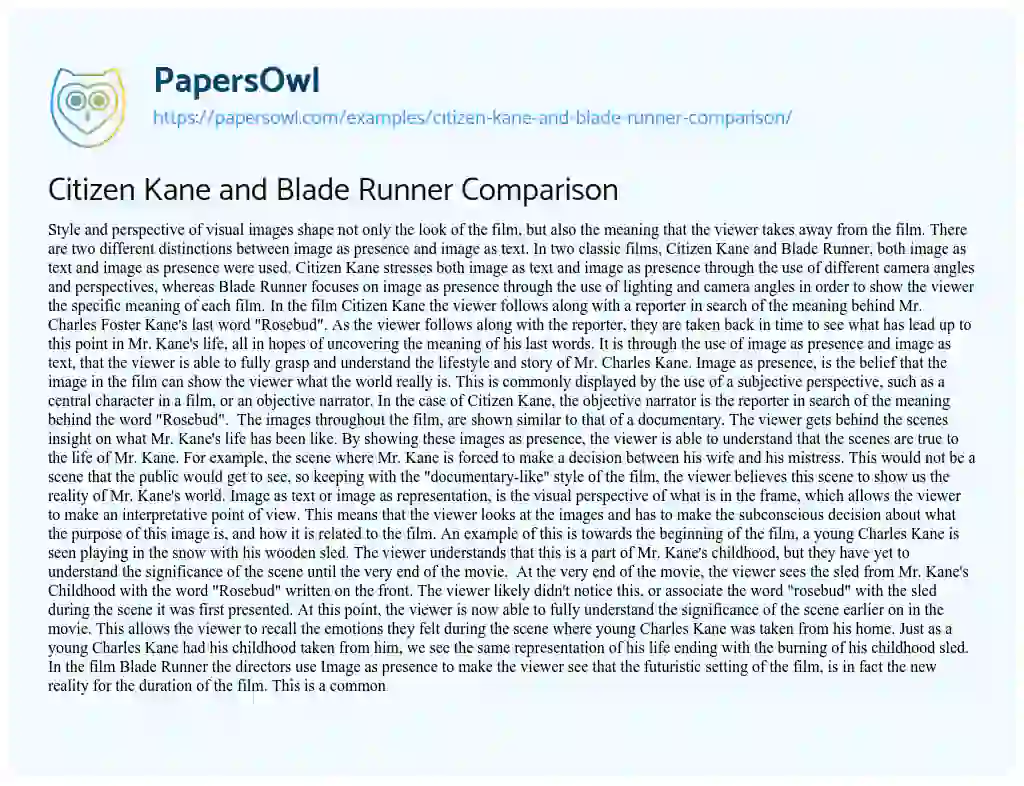 Essay on Citizen Kane and Blade Runner Comparison