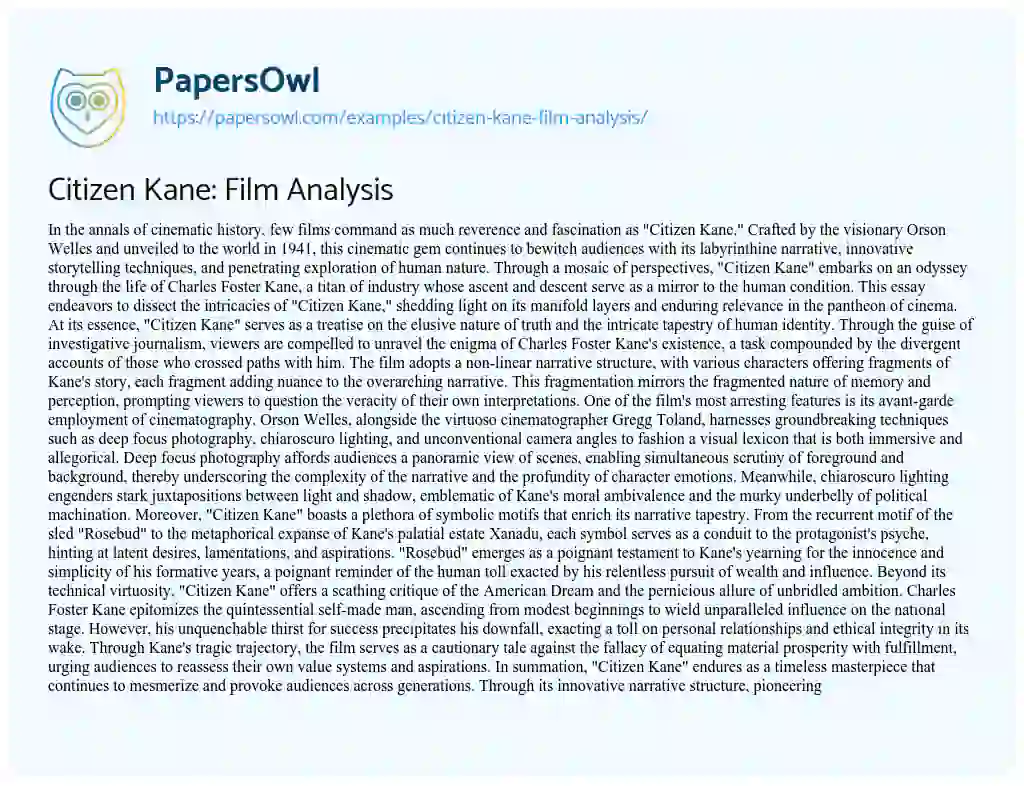 Essay on Citizen Kane: Film Analysis
