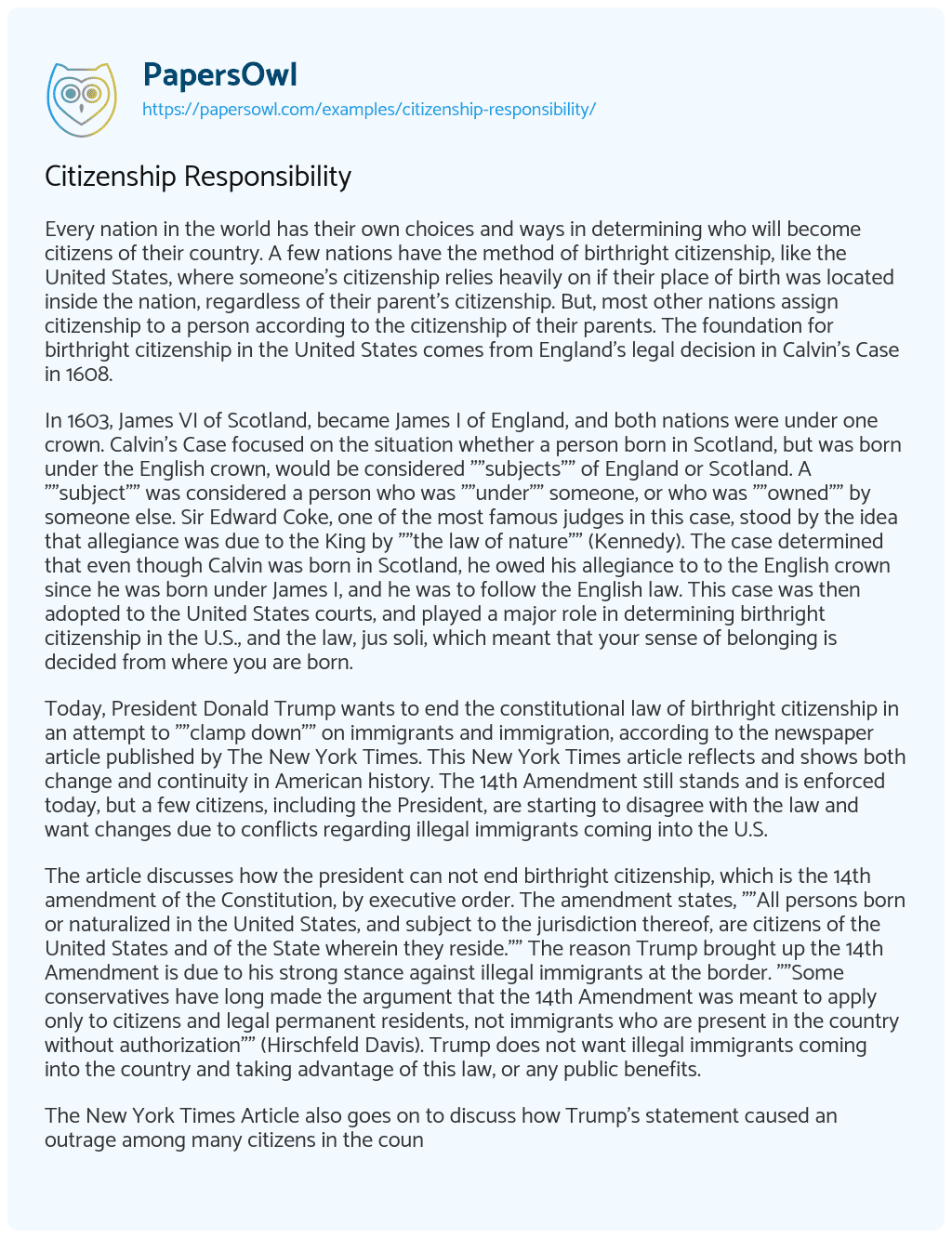 Essay on Citizenship Responsibility