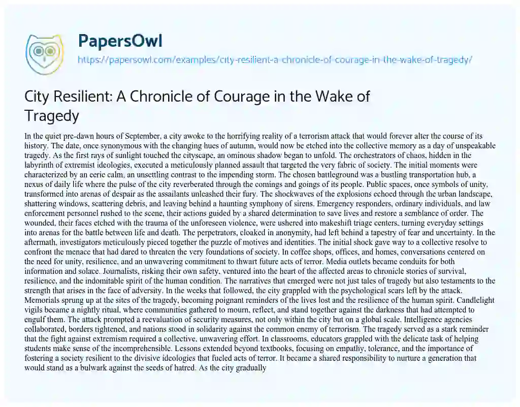 Essay on City Resilient: a Chronicle of Courage in the Wake of Tragedy