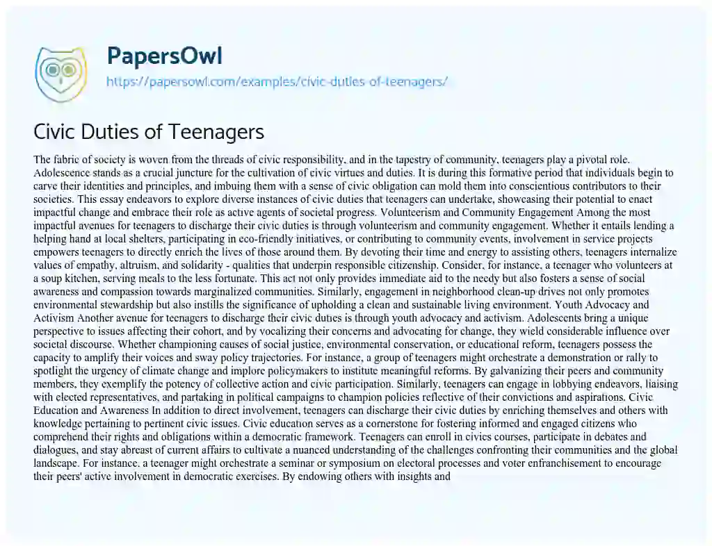 Essay on Civic Duties of Teenagers
