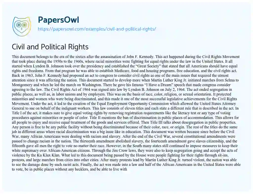 Essay on Civil and Political Rights