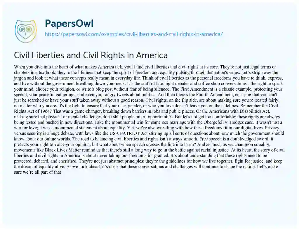 Essay on Civil Liberties and Civil Rights in America