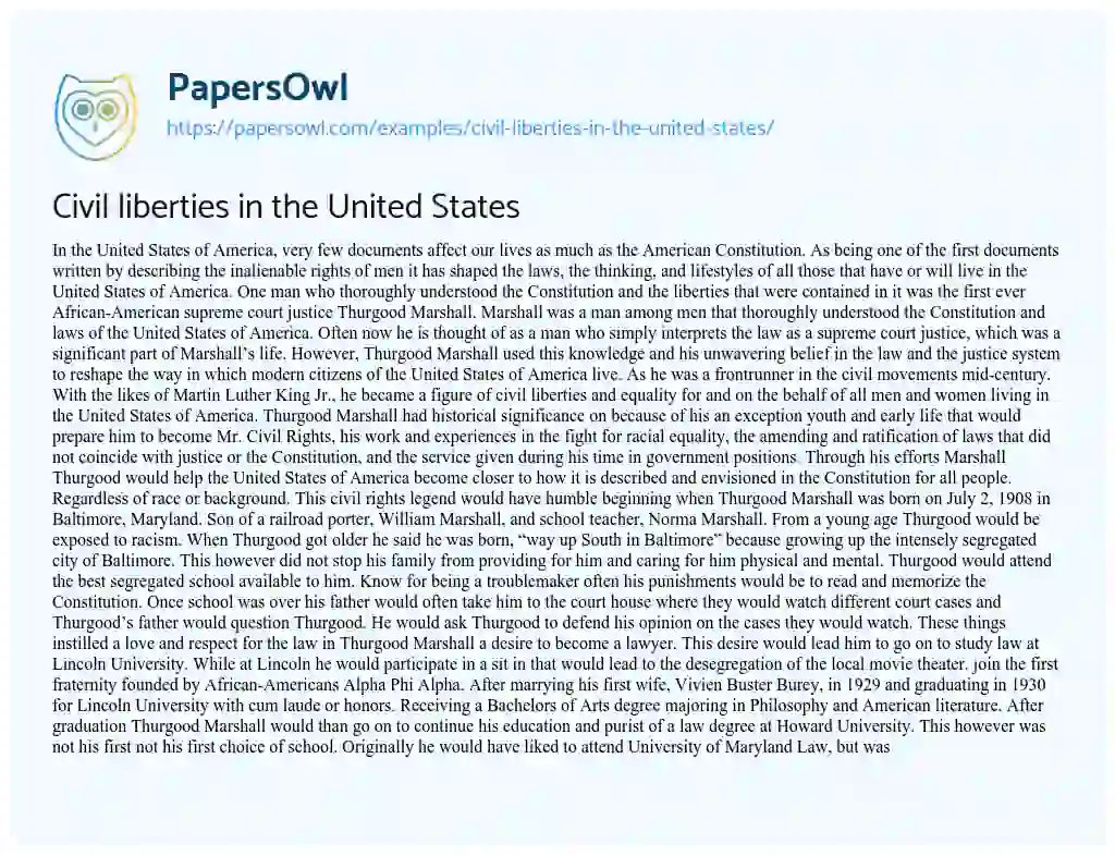 Essay on Civil Liberties in the United States