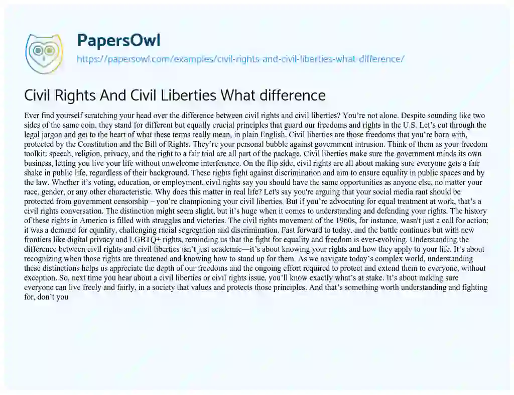 Essay on Civil Rights and Civil Liberties what Difference